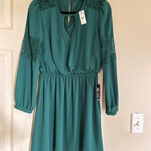 Express Teal Long Sleeve Dress with Lace Detail